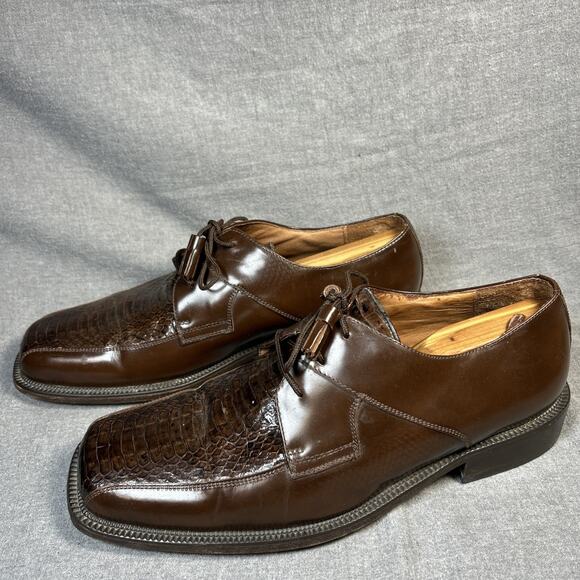 Florsheim Brown Barret's Men's Genuine Snake Shoes Tassel Lace Up Sz 12 D 11172 - Picture 4 of 9